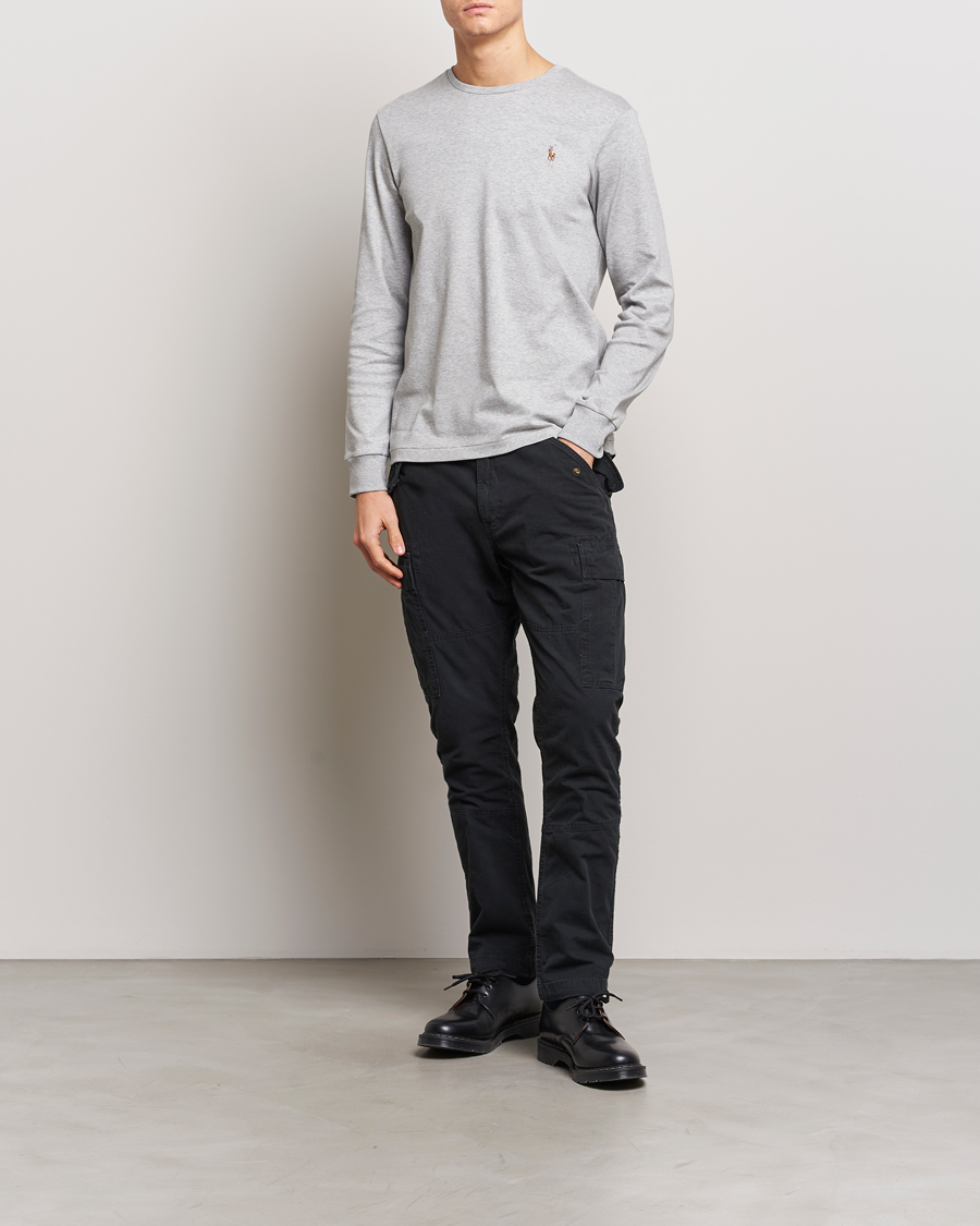 Herr | T-Shirts | Polo Ralph Lauren | Luxury Pima Cotton Long Sleeve T-Shirt Light Grey
