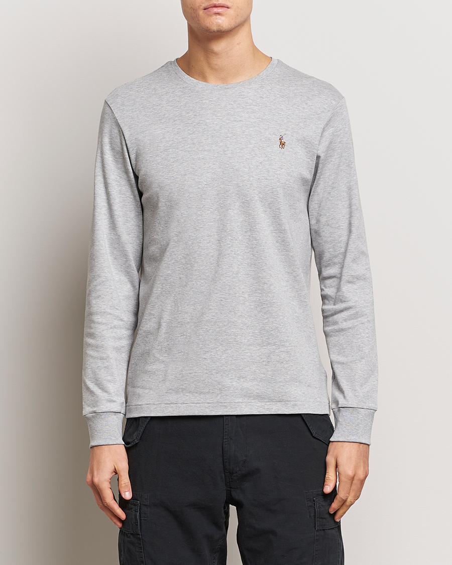 Herr | 30% rea | Polo Ralph Lauren | Luxury Pima Cotton Long Sleeve T-Shirt Light Grey