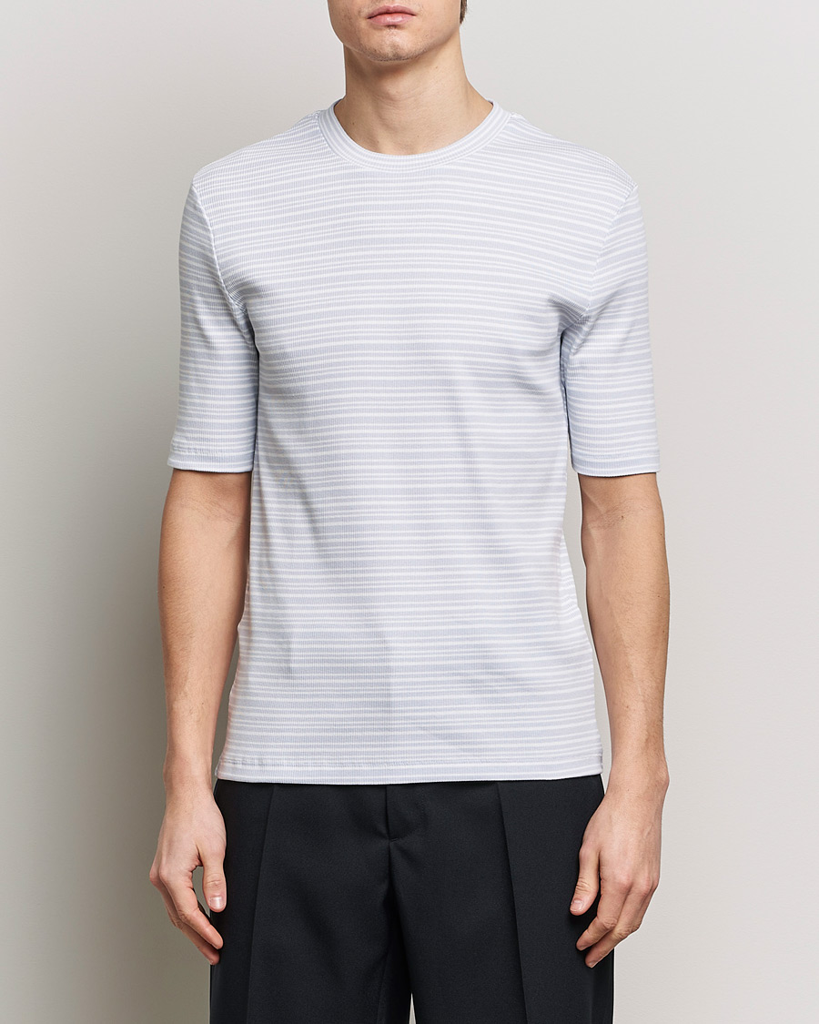 Herr | Business & Beyond | Filippa K | Striped Rib T-Shirt Mist Blue/White