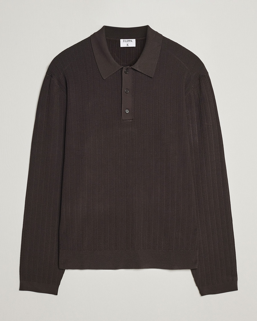 Herr | Tröjor | Filippa K | Structured Knitted Polo Dark Oak