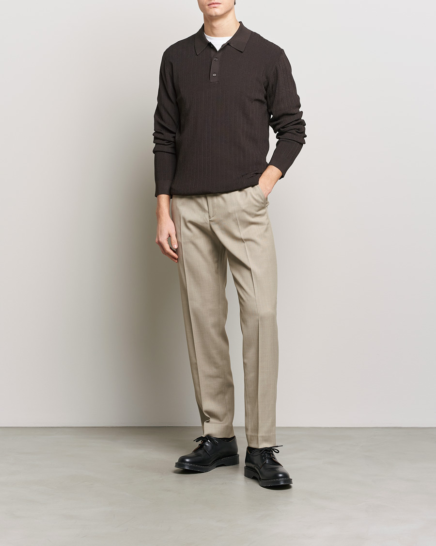 Herr | Tröjor | Filippa K | Structured Knitted Polo Dark Oak