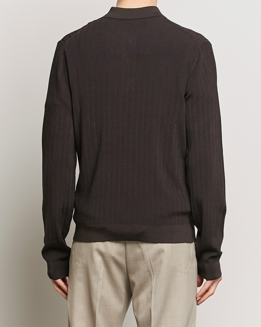 Herr | Tröjor | Filippa K | Structured Knitted Polo Dark Oak