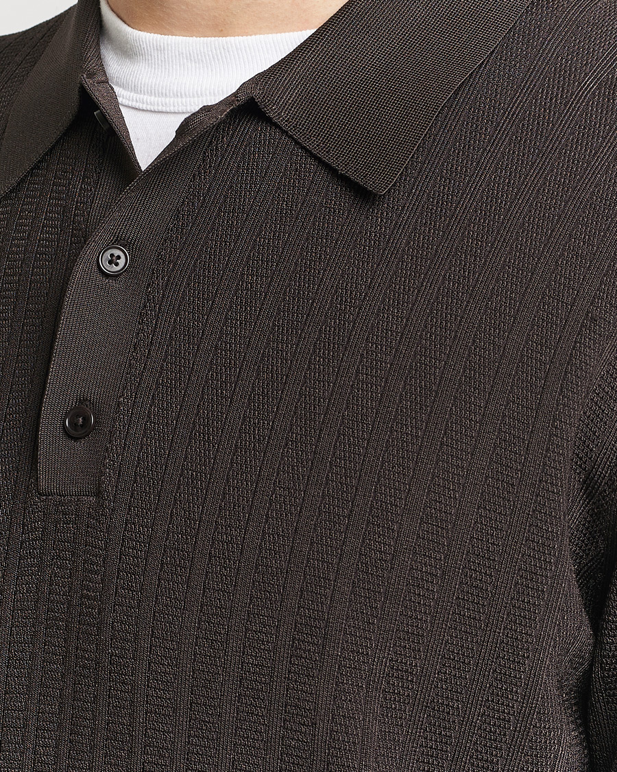 Herr | Tröjor | Filippa K | Structured Knitted Polo Dark Oak