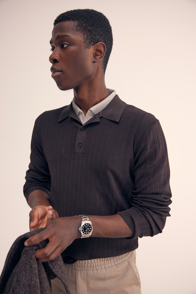 Herr | Tröjor | Filippa K | Structured Knitted Polo Dark Oak