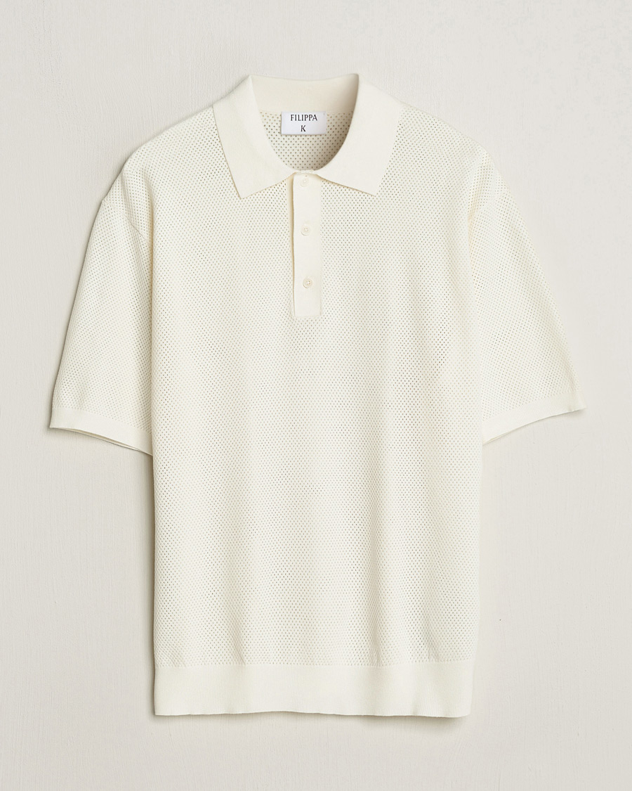 Herr | Pikéer | Filippa K | Mesh Knitted Polo Chalk White