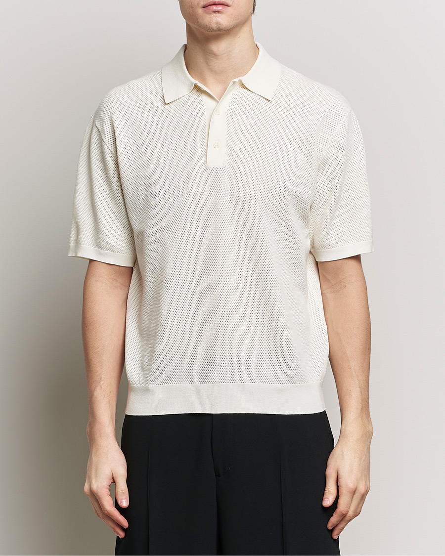 Herr | Pikéer | Filippa K | Mesh Knitted Polo Chalk White