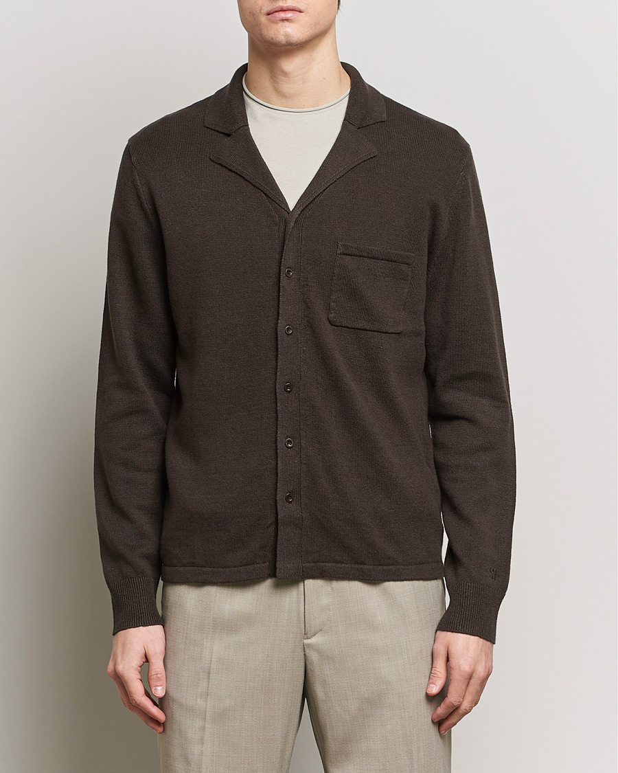 Herre | Filippa K | Filippa K | Cotton Linen Knitted Shirt Dark Oak