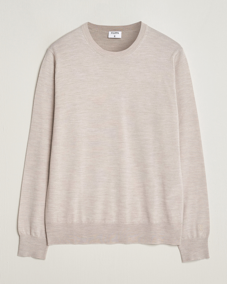 Herr | Tröjor | Filippa K | Merino Round Neck Sweater Beige Melange