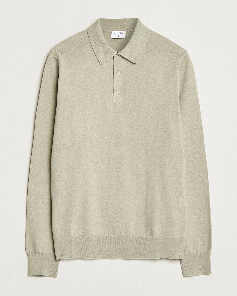 Herr | Tröjor | Filippa K | Knitted Polo Shirt Light Sage