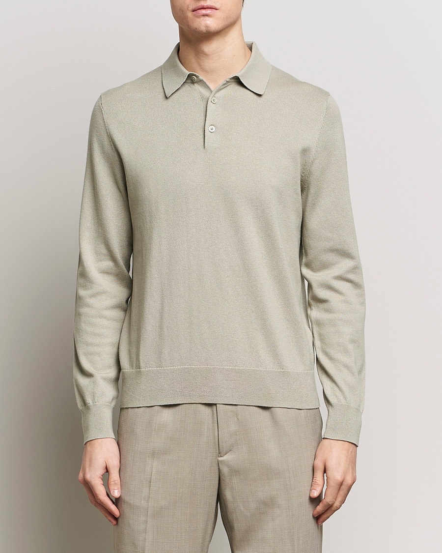Herr | Stickade pikéer | Filippa K | Knitted Polo Shirt Light Sage