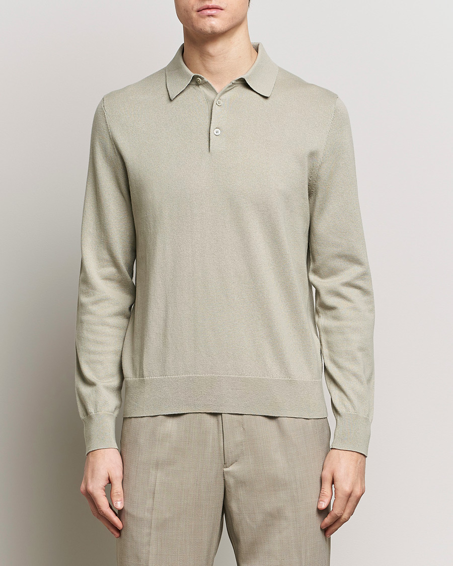 Herr | Tröjor | Filippa K | Knitted Polo Shirt Light Sage