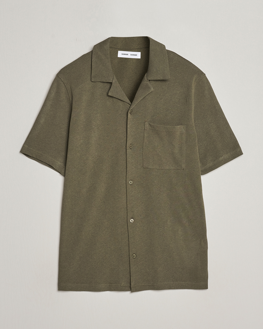 Herr | Skjortor | Samsøe Samsøe | Samartin Cotton/Linen Short Sleeve Shirt Dusty Olive