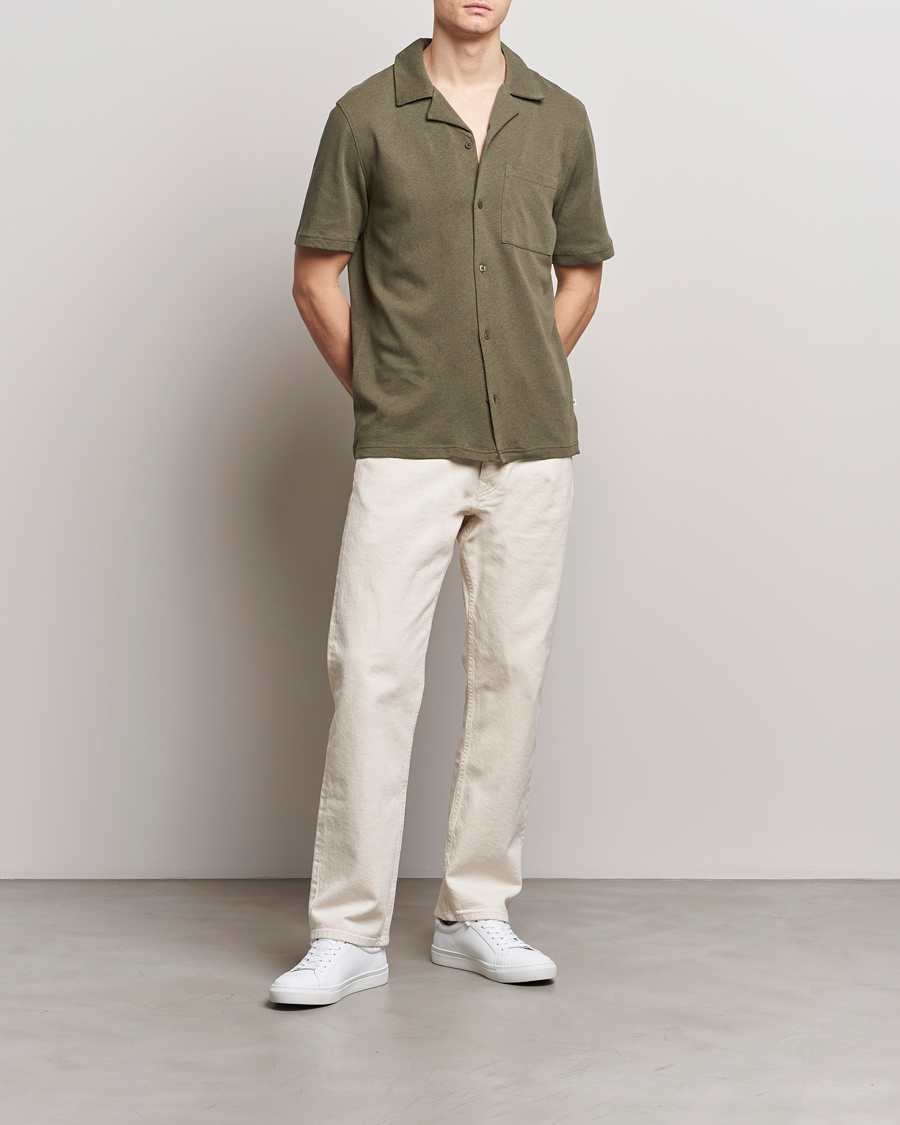 Herr | Skjortor | Samsøe Samsøe | Samartin Cotton/Linen Short Sleeve Shirt Dusty Olive