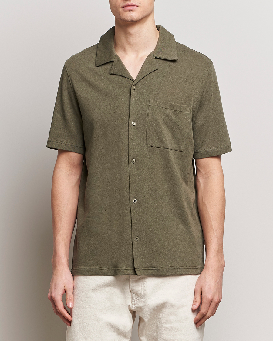 Herr | Kortärmade skjortor | Samsøe Samsøe | Samartin Cotton/Linen Short Sleeve Shirt Dusty Olive