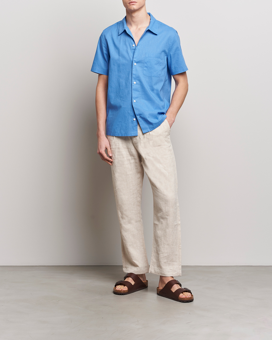 Herr | Skjortor | Samsøe Samsøe | Avan Linen/Cotton Short Sleeve Shirt Super Sonic