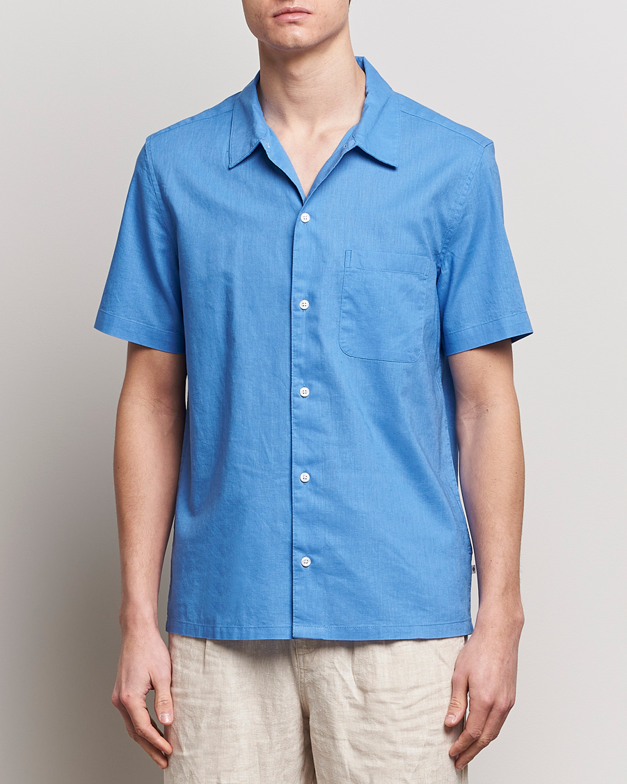 Herr | Skjortor | Samsøe Samsøe | Avan Linen/Cotton Short Sleeve Shirt Super Sonic