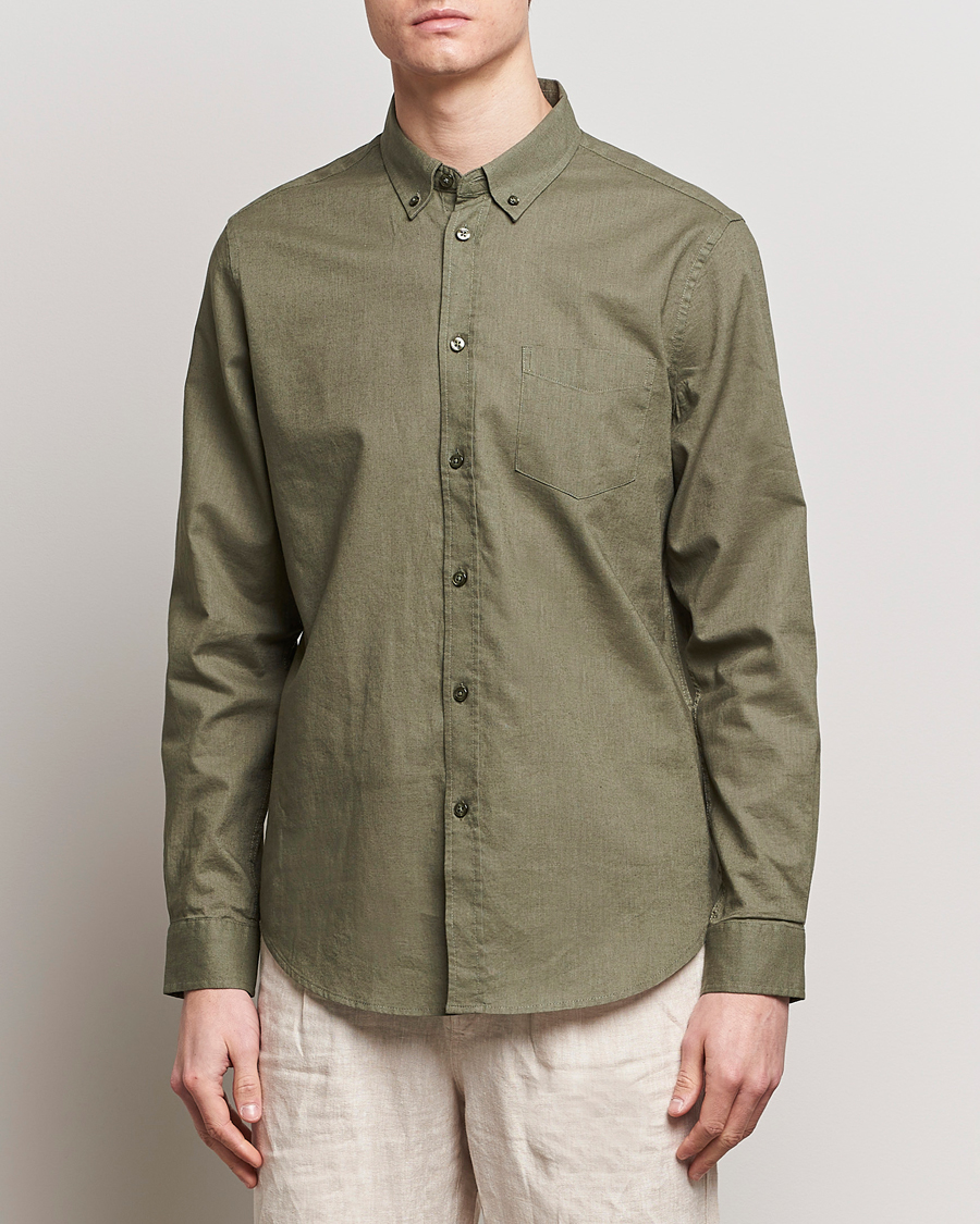 Herr | Kläder | Samsøe Samsøe | Liam Linen/Cotton Shirt Dusty Olive