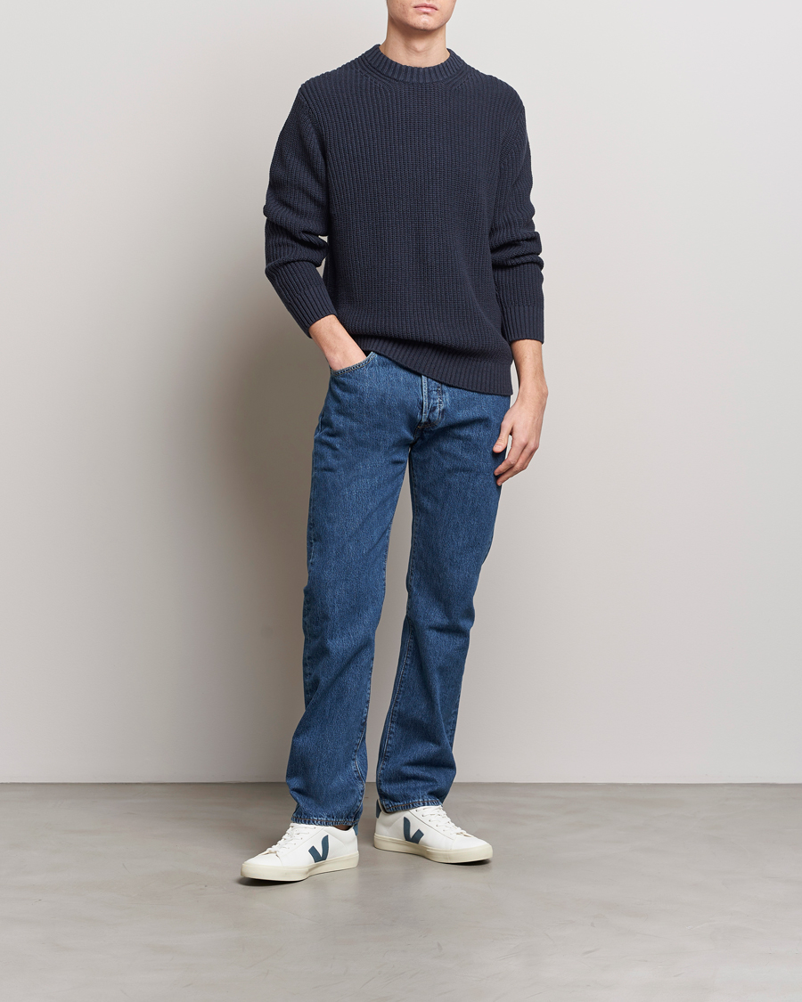 Herr | Tröjor | Samsøe Samsøe | Samarius Cotton/Linen Knitted Sweater Salute Navy