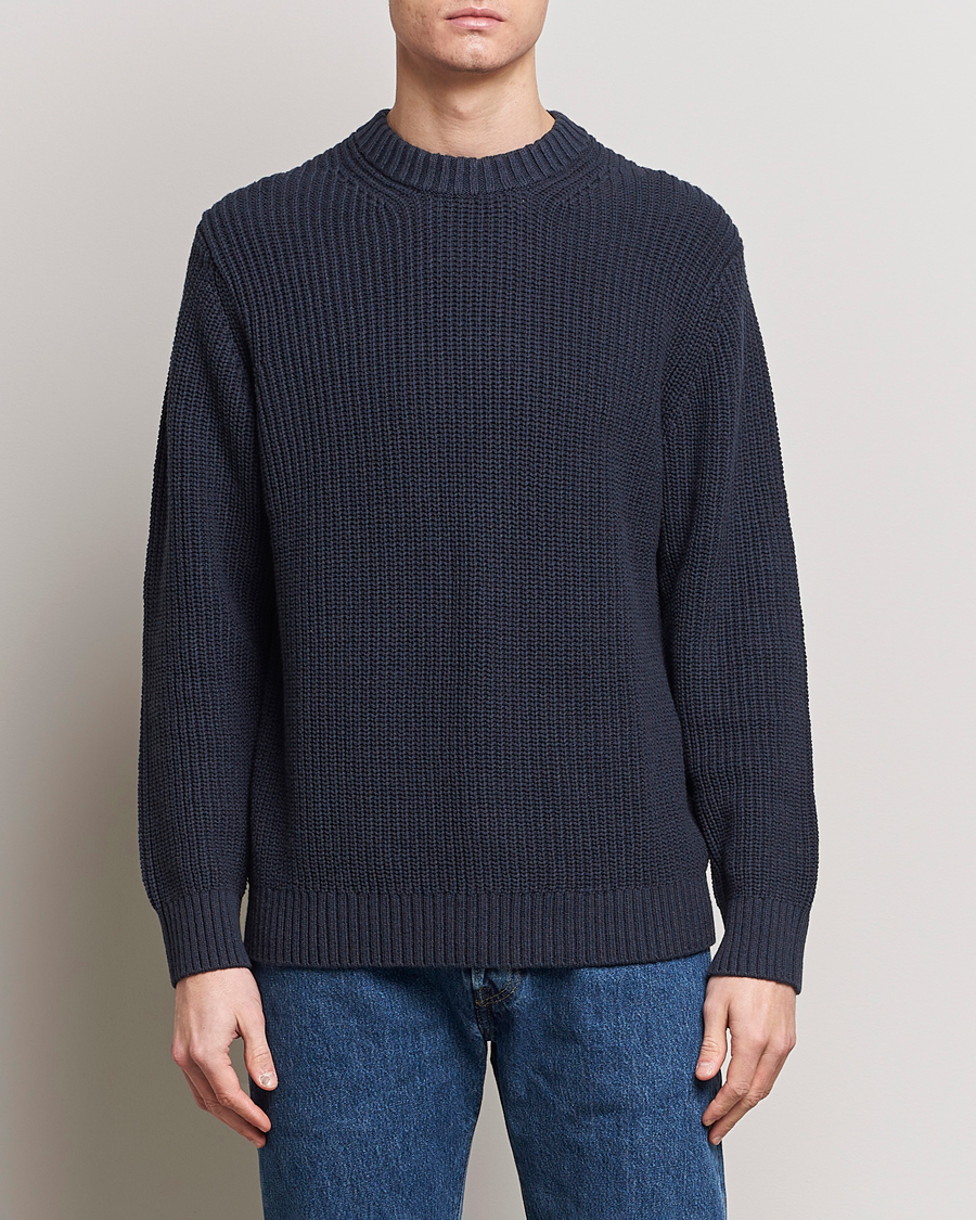 Herr | Kläder | Samsøe Samsøe | Samarius Cotton/Linen Knitted Sweater Salute Navy