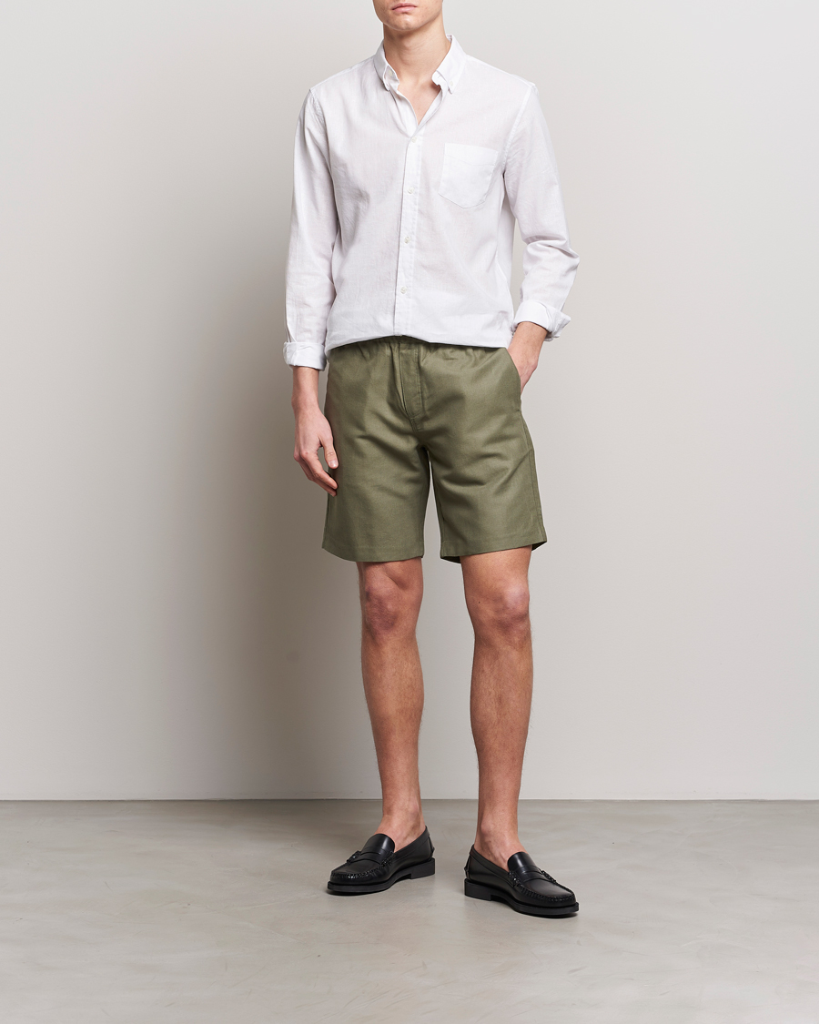 Herr | Shorts | Samsøe Samsøe | Smith Linen/Cotton Drawstring Shorts Dusty Olive