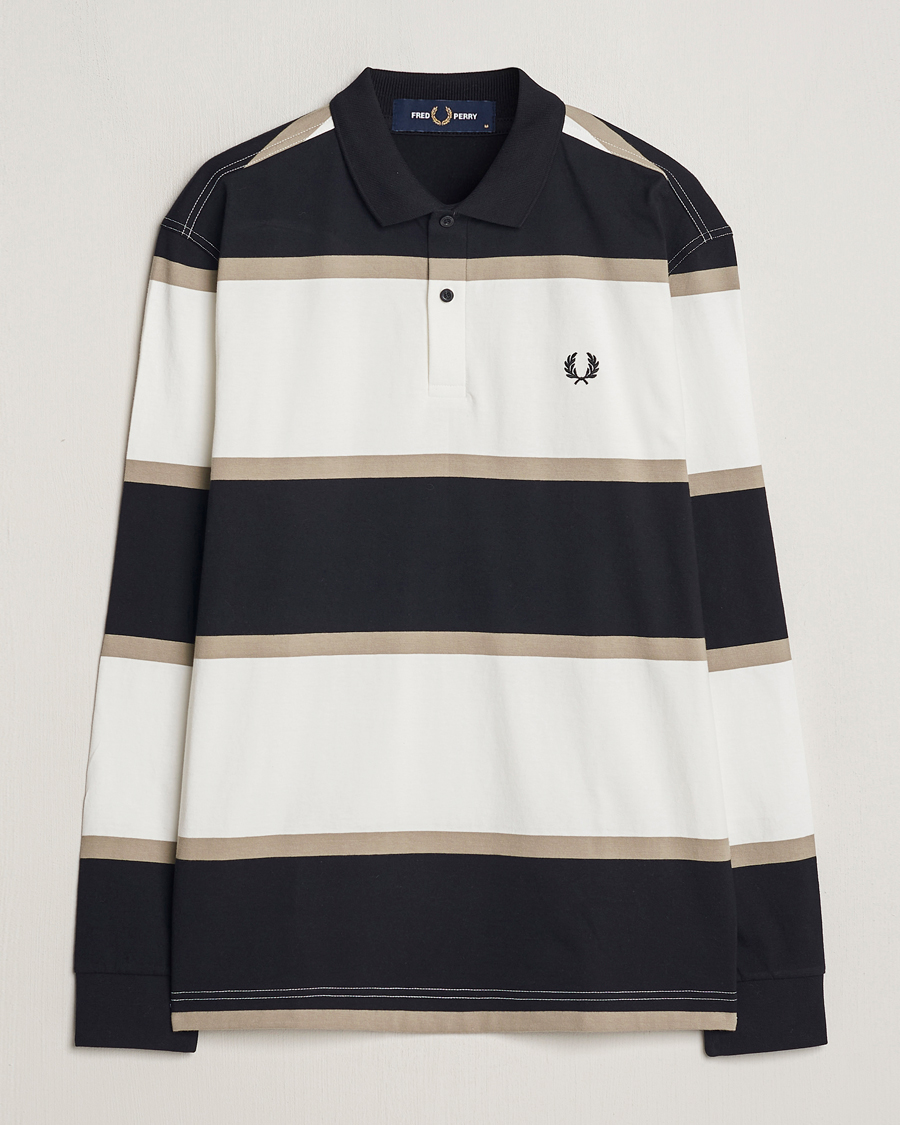 Herr | Tröjor | Fred Perry | Relaxed Striped Rugby Shirt Snow White/Navy