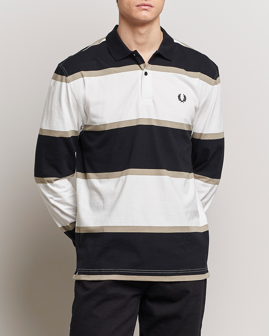 Herr | Rea kläder | Fred Perry | Relaxed Striped Rugby Shirt Snow White/Navy