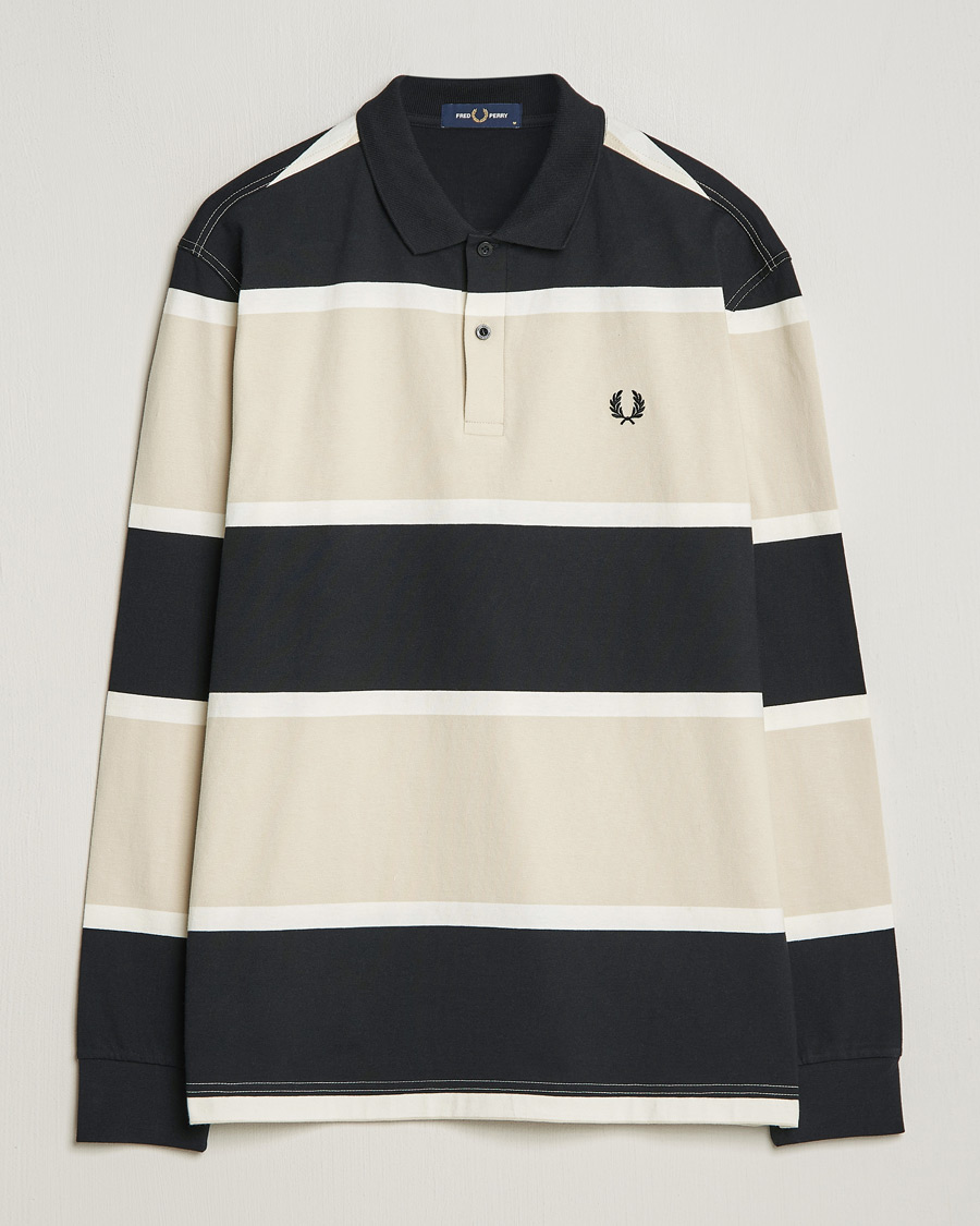 Herr | Tröjor | Fred Perry | Relaxed Striped Rugby Shirt Oatameal/Black