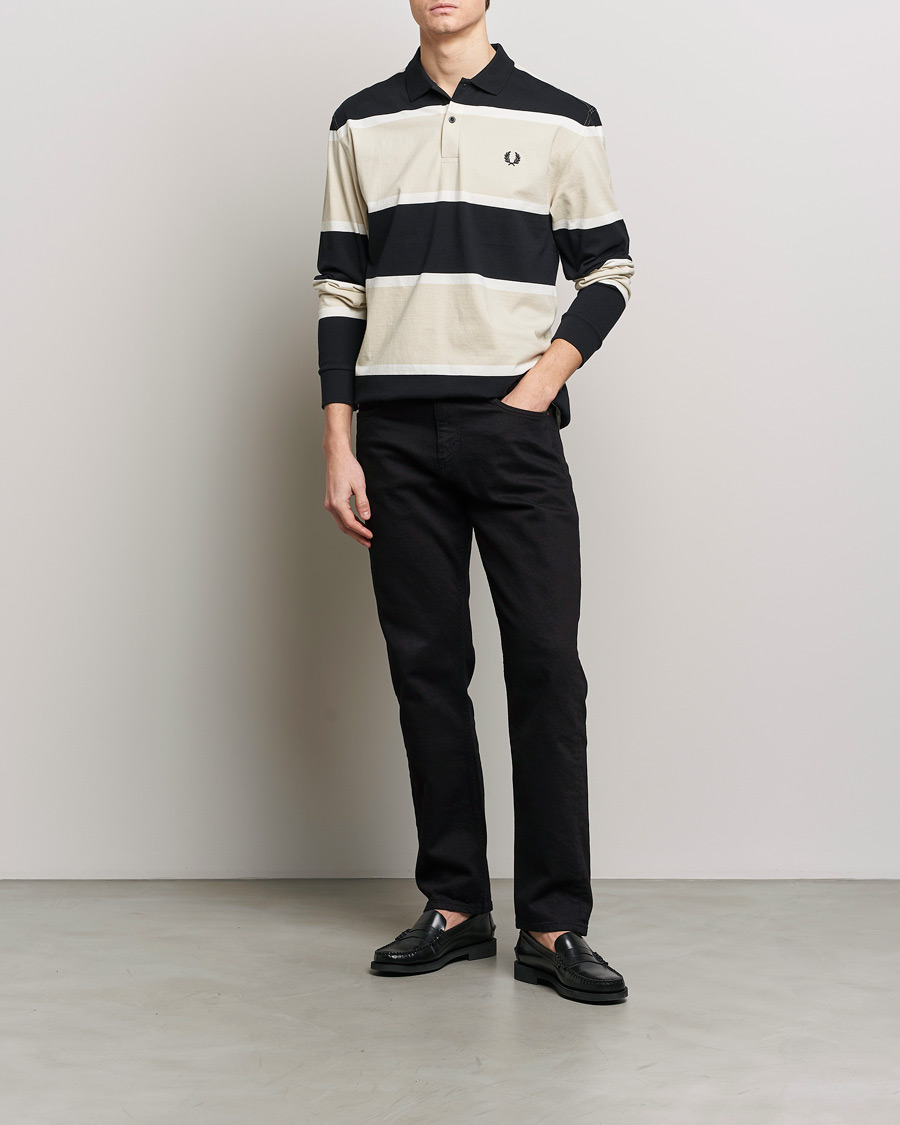 Herr | Tröjor | Fred Perry | Relaxed Striped Rugby Shirt Oatameal/Black