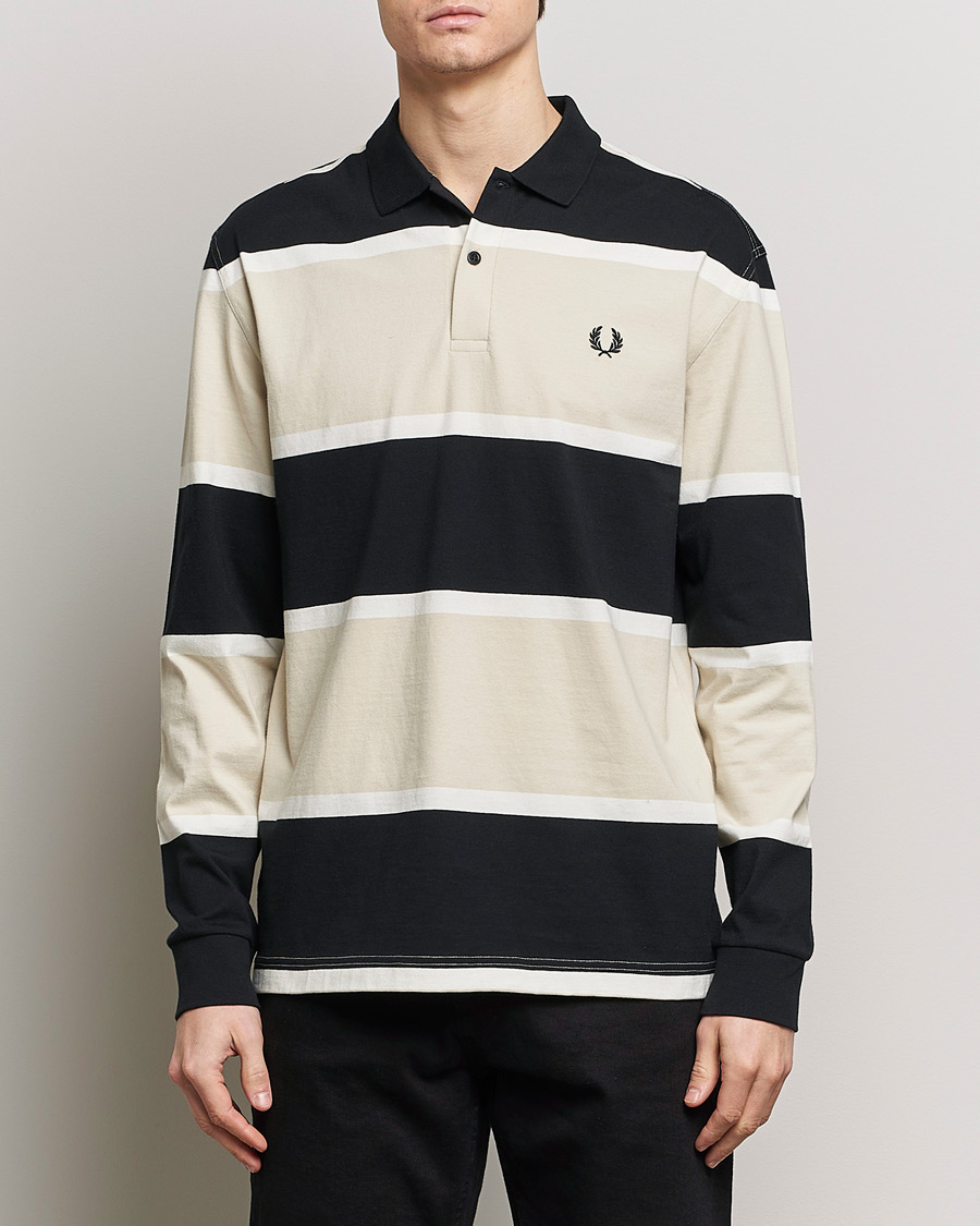Herr | Rugbytröjor | Fred Perry | Relaxed Striped Rugby Shirt Oatameal/Black