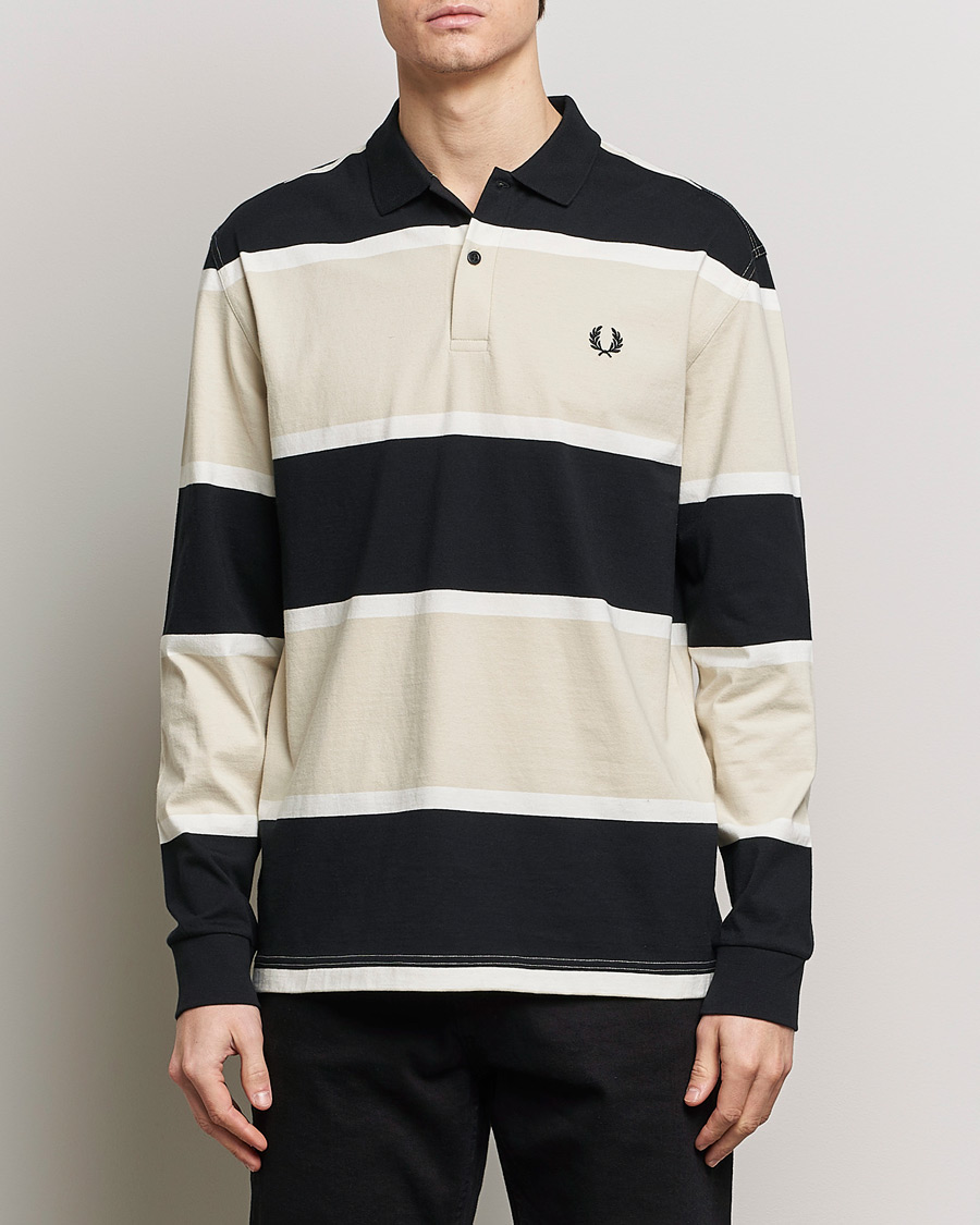 Herr | Tröjor | Fred Perry | Relaxed Striped Rugby Shirt Oatameal/Black