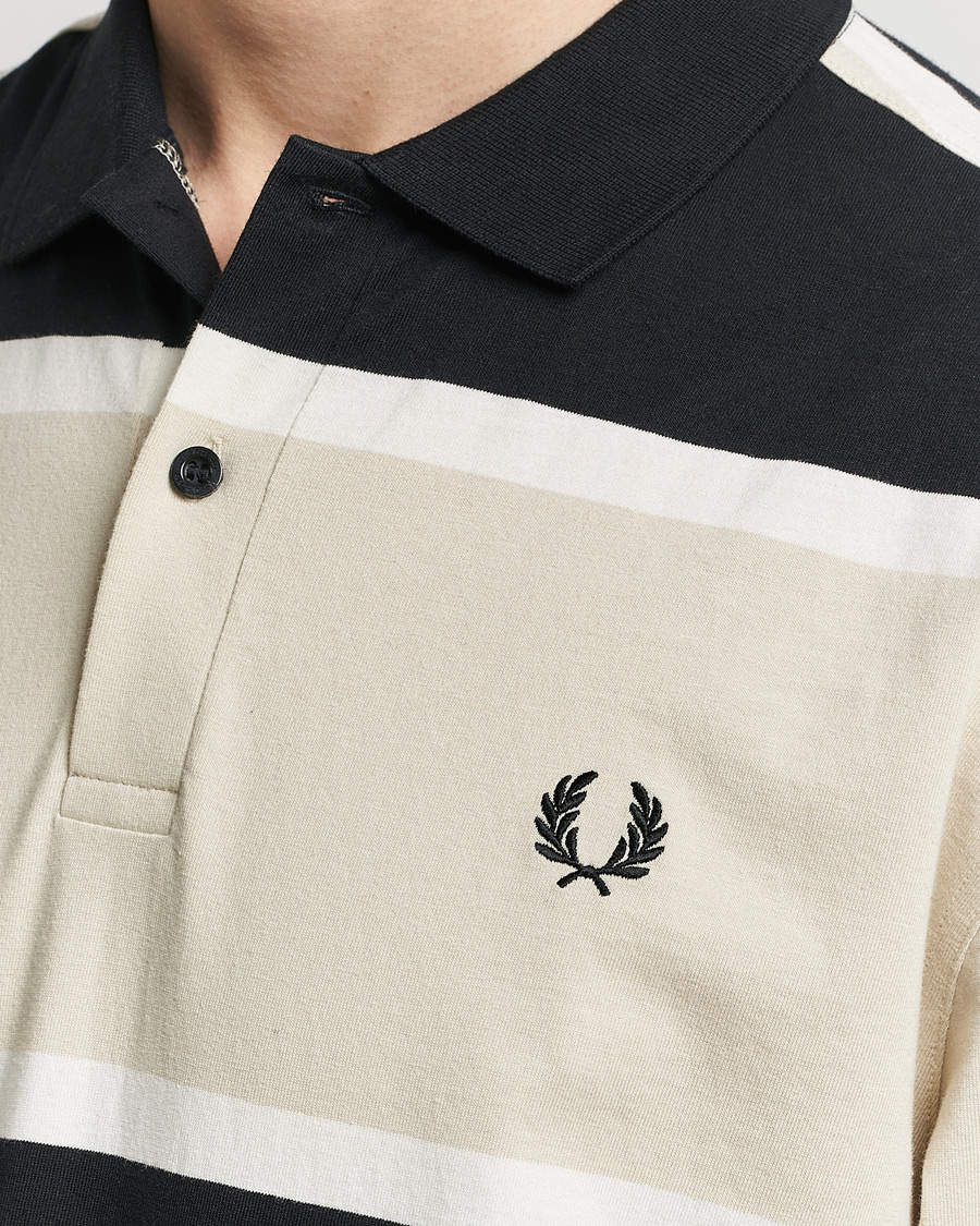 Herr | Tröjor | Fred Perry | Relaxed Striped Rugby Shirt Oatameal/Black