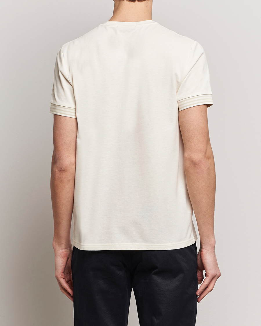 Herr | T-Shirts | Fred Perry | Striped Cuff Crew Neck T-Shirt Ecru