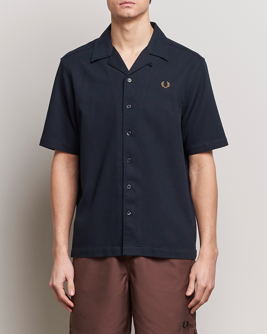 Herr |  | Fred Perry | Pique Textured Short Sleeve Shirt Navy