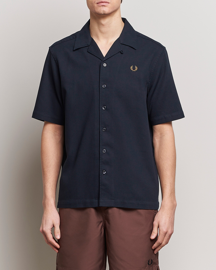 Herr | Best of British | Fred Perry | Pique Textured Short Sleeve Shirt Navy