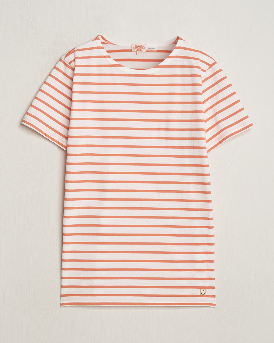 Herr | T-Shirts | Armor-lux | Hoëdic Boatneck Héritage Stripe T-shirt Milk/Coral