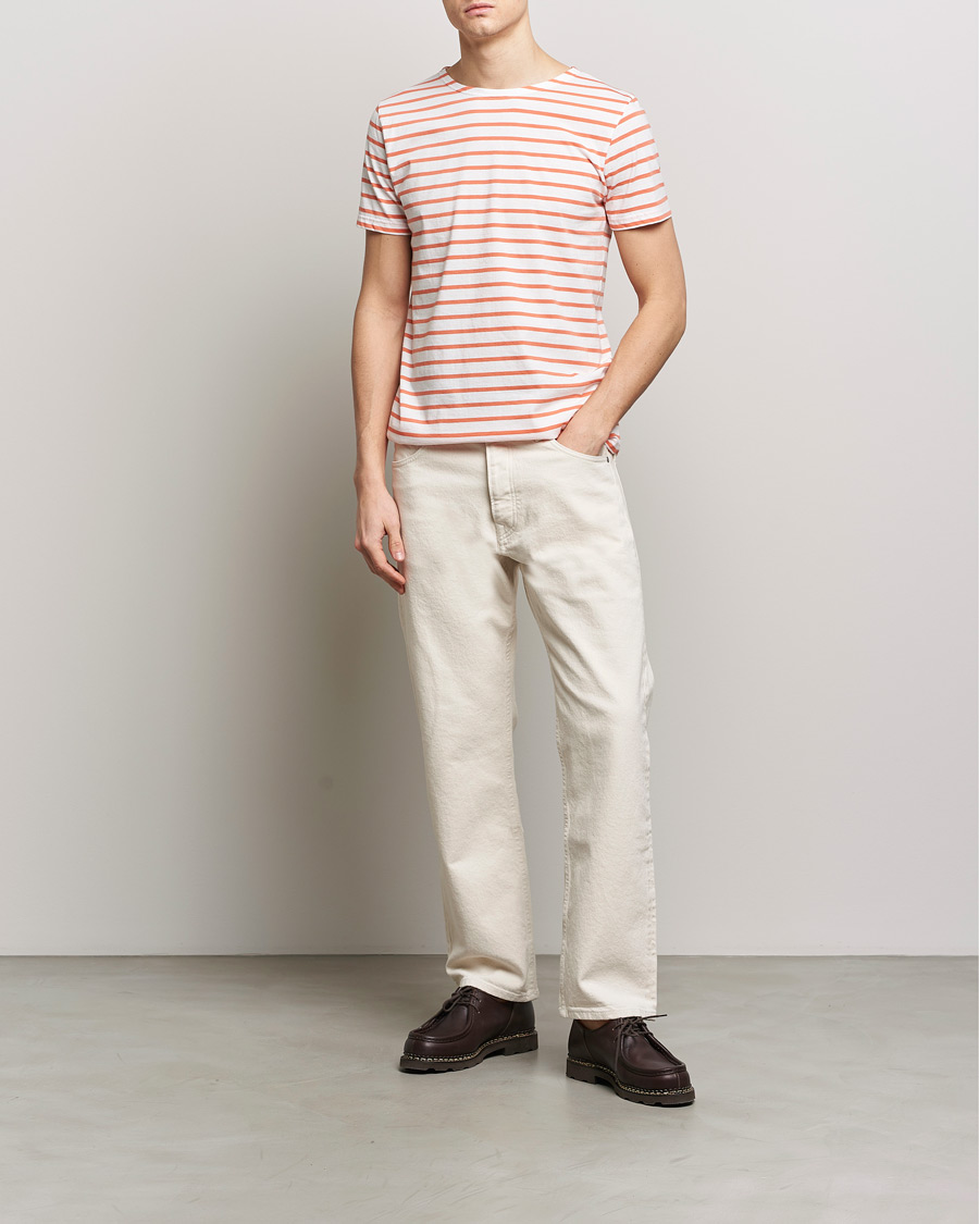 Herr | T-Shirts | Armor-lux | Hoëdic Boatneck Héritage Stripe T-shirt Milk/Coral