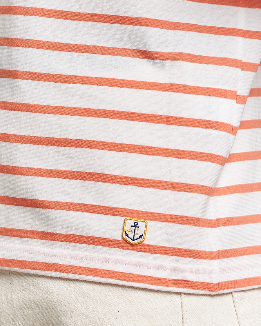 Herr | T-Shirts | Armor-lux | Hoëdic Boatneck Héritage Stripe T-shirt Milk/Coral
