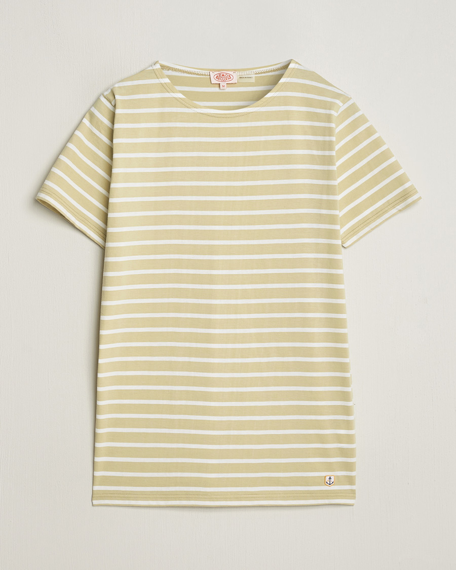 Herr | T-Shirts | Armor-lux | Hoëdic Boatneck Héritage Stripe T-shirt Pale Olive/Milk