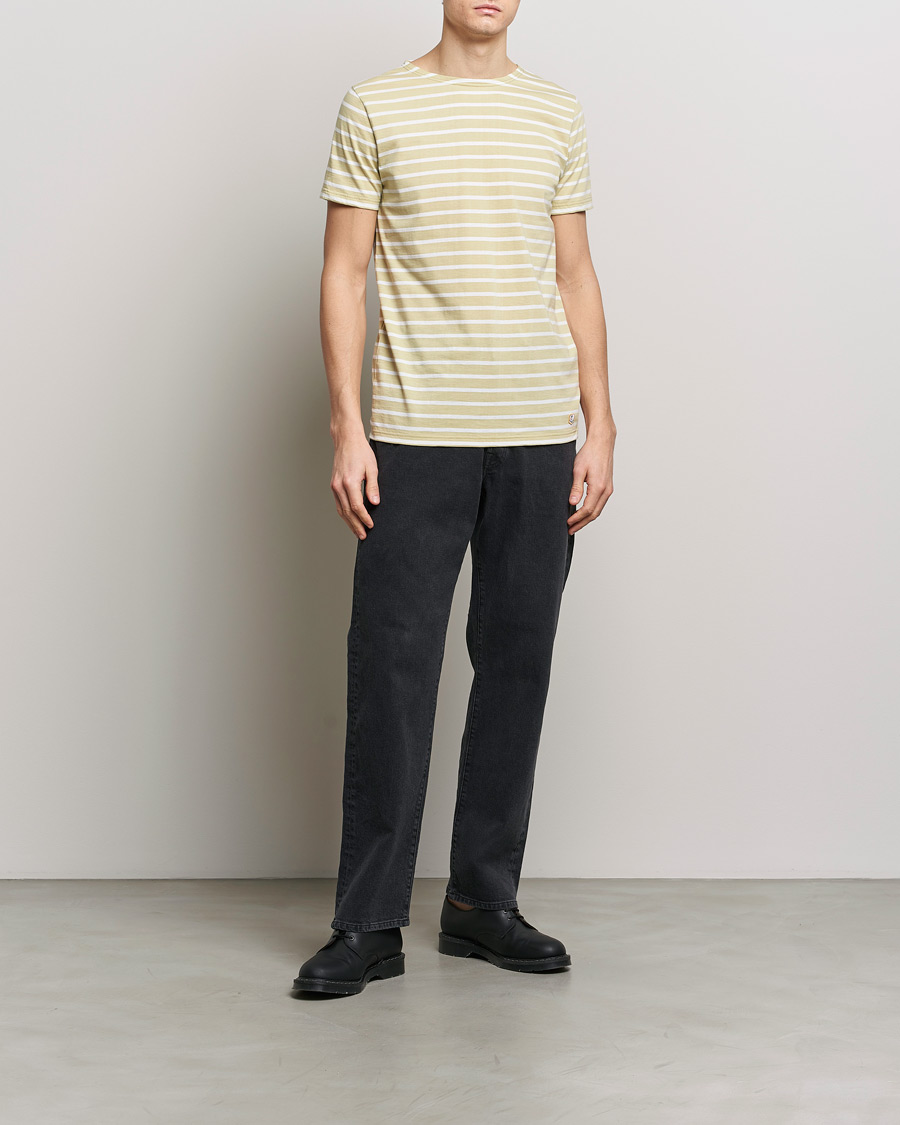 Herr | T-Shirts | Armor-lux | Hoëdic Boatneck Héritage Stripe T-shirt Pale Olive/Milk