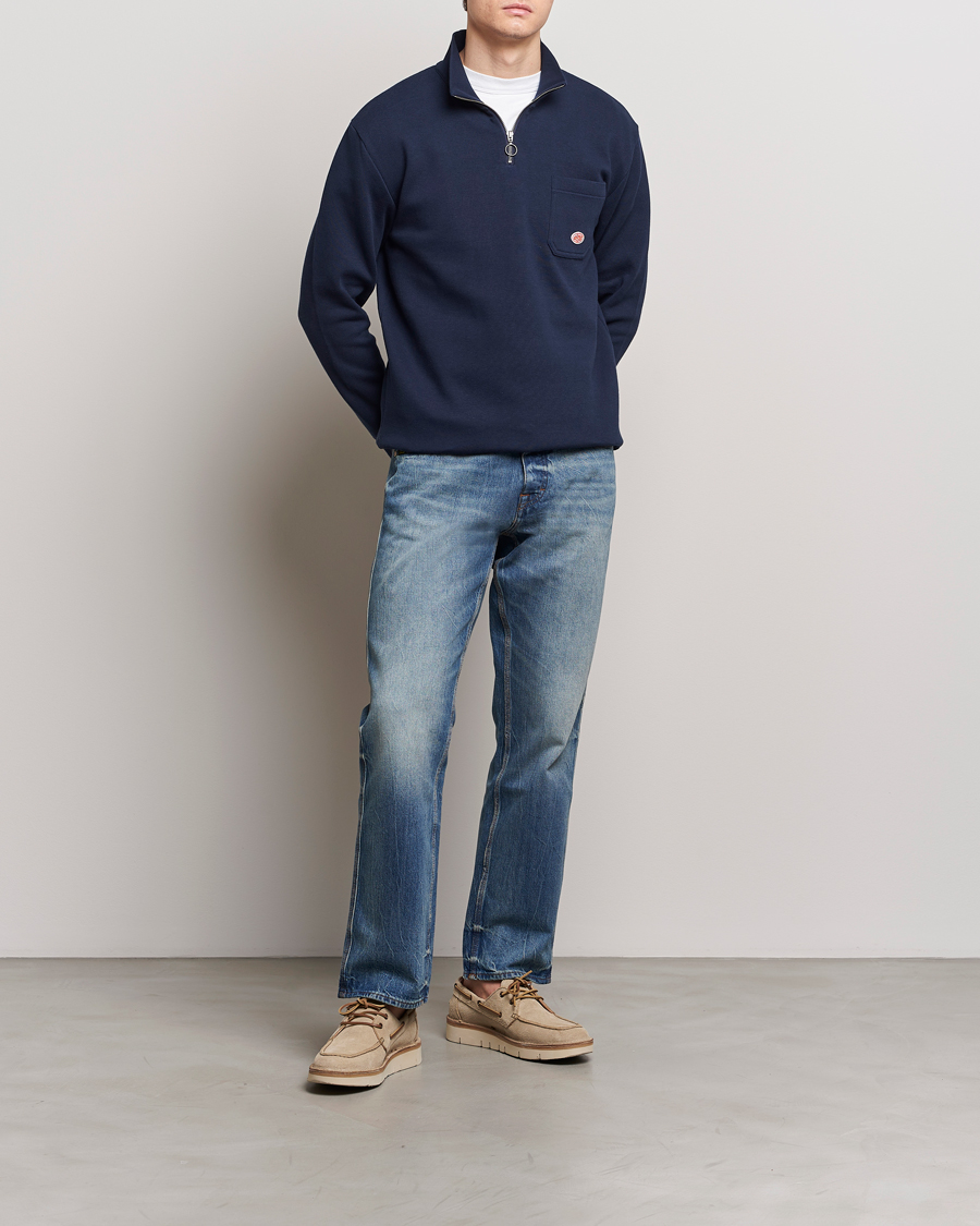 Herr | Tröjor | Armor-lux | Camionneur Cotton Half Zip Sweater Deep Marine