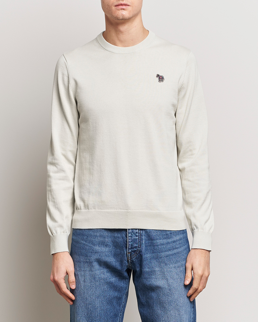 Herr | Stickade tröjor | PS Paul Smith | Zebra Cotton Knitted Sweater Washed Grey