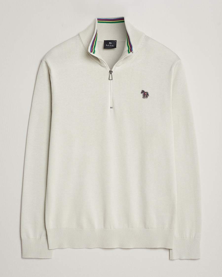 Herr | Tröjor | PS Paul Smith | Zebra Cotton Knitted Half Zip Washed Grey