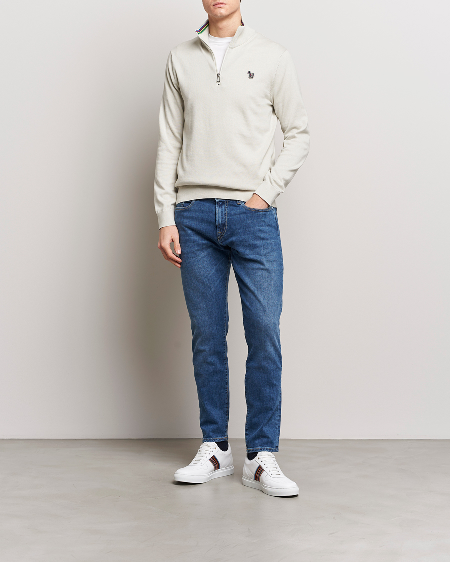 Herr | Tröjor | PS Paul Smith | Zebra Cotton Knitted Half Zip Washed Grey