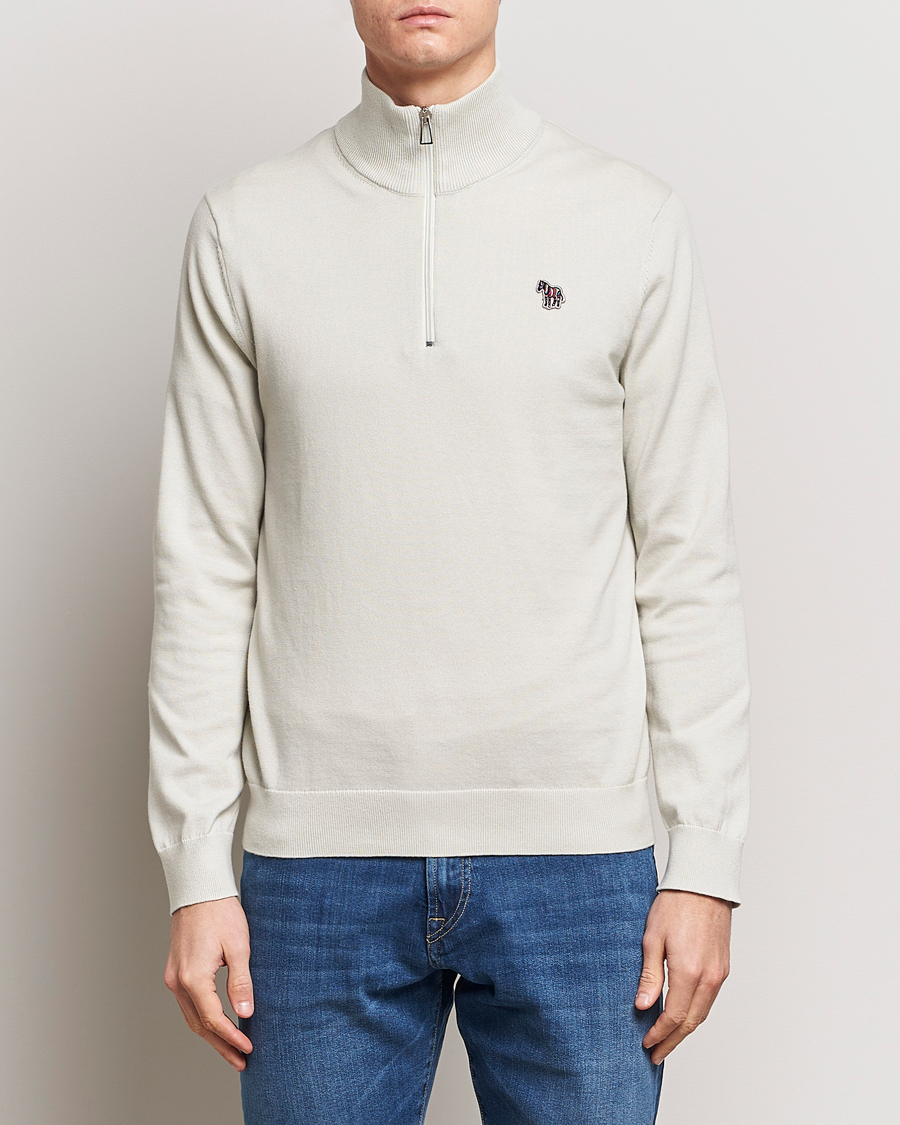 Herr | Paul Smith | PS Paul Smith | Zebra Cotton Knitted Half Zip Washed Grey