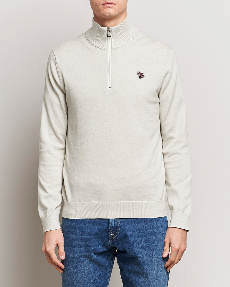 Herr | Best of British | PS Paul Smith | Zebra Cotton Knitted Half Zip Washed Grey