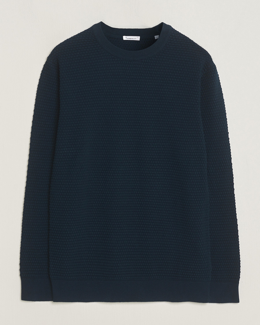 Herr | Tröjor | KnowledgeCotton Apparel | Vagn Bubble Knit Cotton Crew Neck Total Eclipse