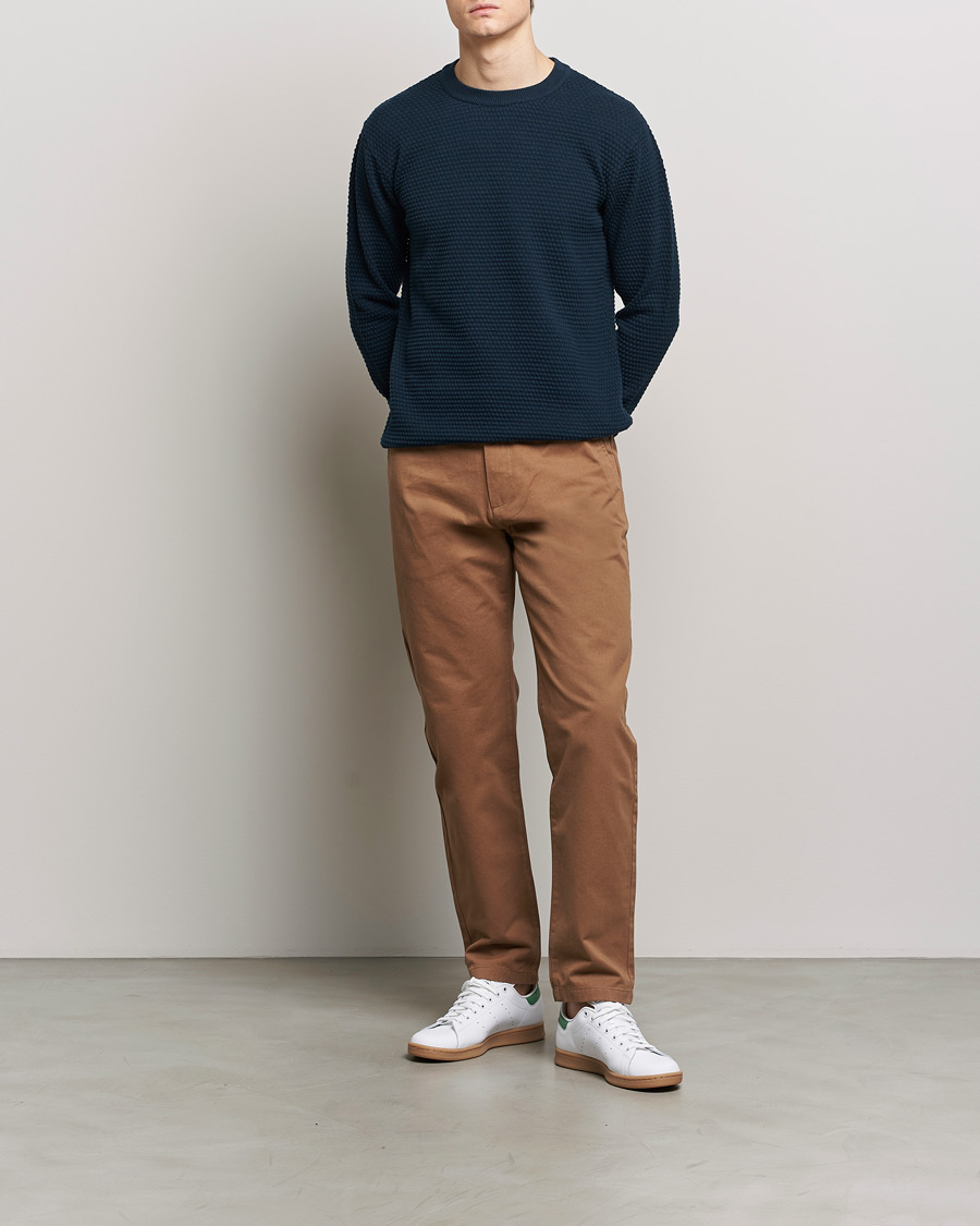 Herr | Tröjor | KnowledgeCotton Apparel | Vagn Bubble Knit Cotton Crew Neck Total Eclipse