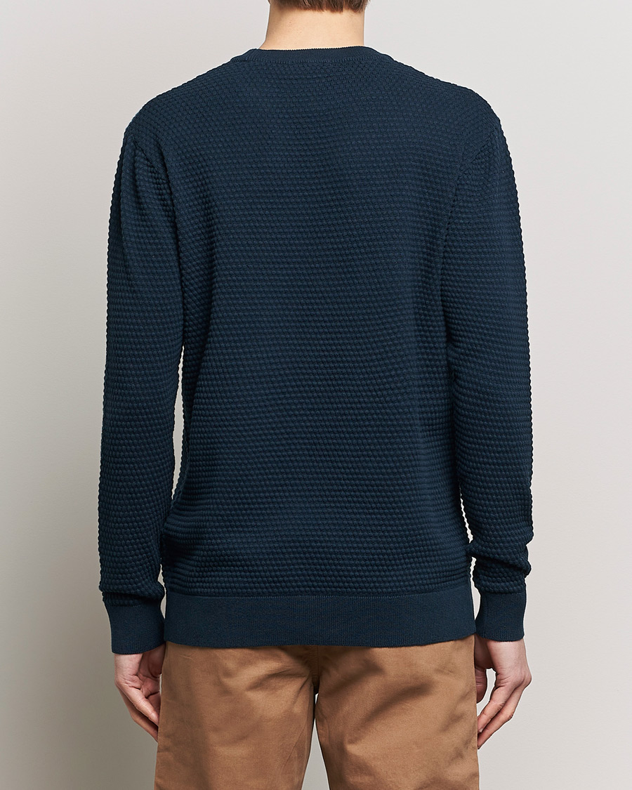 Herr | Tröjor | KnowledgeCotton Apparel | Vagn Bubble Knit Cotton Crew Neck Total Eclipse