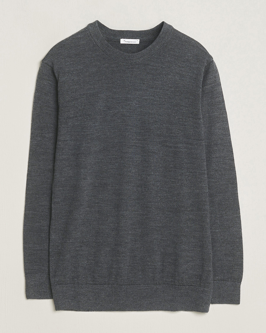 Herr | Tröjor | KnowledgeCotton Apparel | Regular Merino Knit Crew Neck Dark Grey Melange