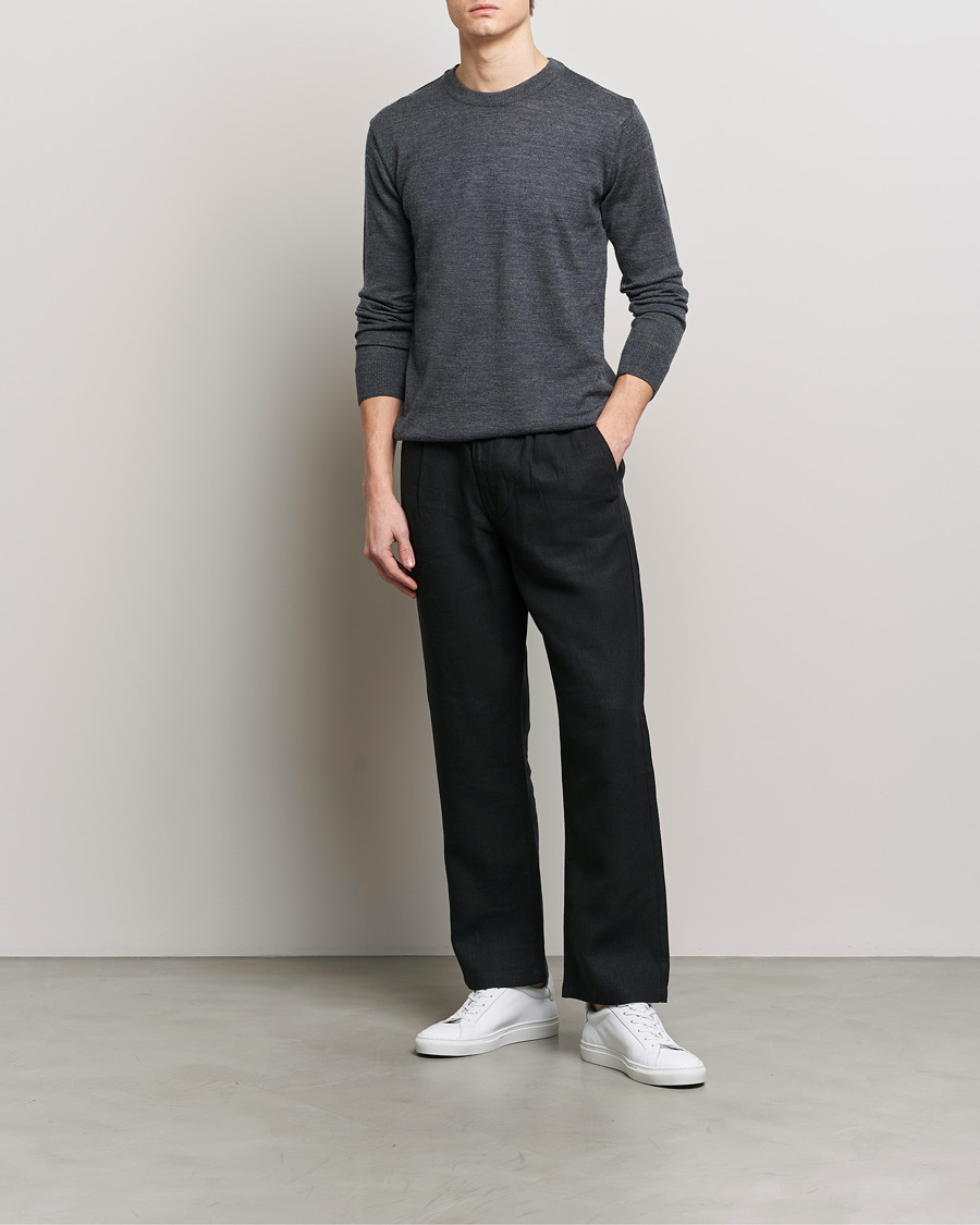 Herr | Tröjor | KnowledgeCotton Apparel | Regular Merino Knit Crew Neck Dark Grey Melange